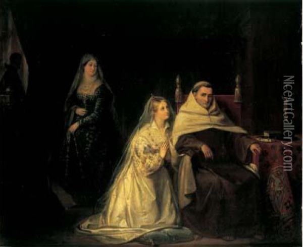 La Confession De Violetta Oil Painting - Charlemagne Oscar Guet