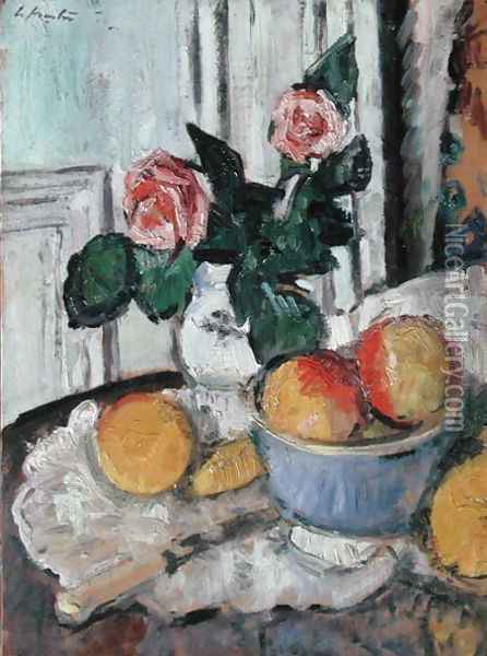 Roses and Fruit Oil Painting - George Leslie Hunter