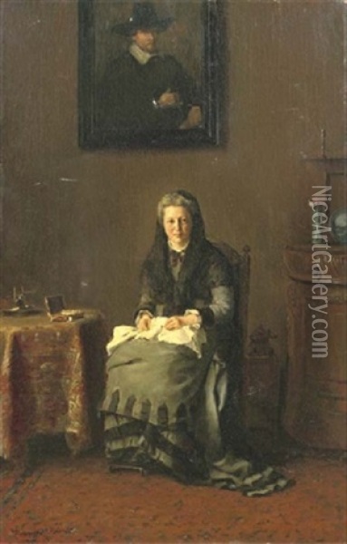 The Artist's Mother: Maria Hubrecht-pruys Van Der Hoeven (1824-1901) Oil Painting - Bramine Hubrecht