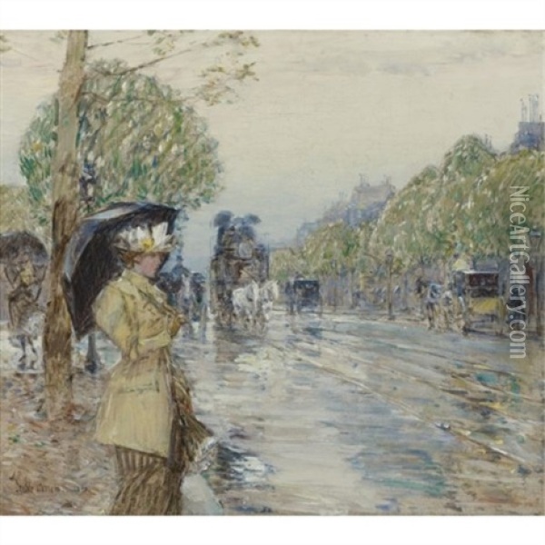 Rainy Day On The Avenue Oil Painting - Childe Hassam