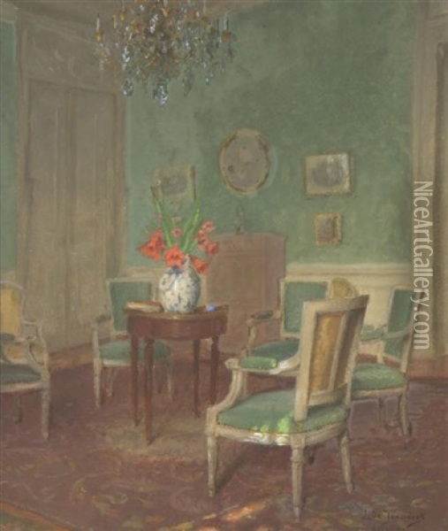 Green Parlor Oil Painting - Leonce J. V. de Joncieres