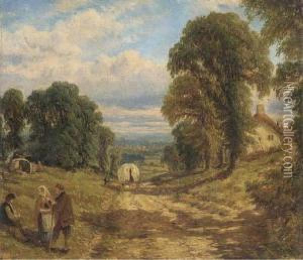 Tinkers In A Wooded Landscape Oil Painting - Henry Thomas Dawson