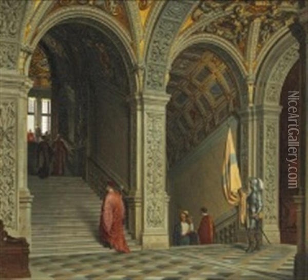 Scala D'oro In The Doge's Palace In Venice Oil Painting - Heinrich Hansen