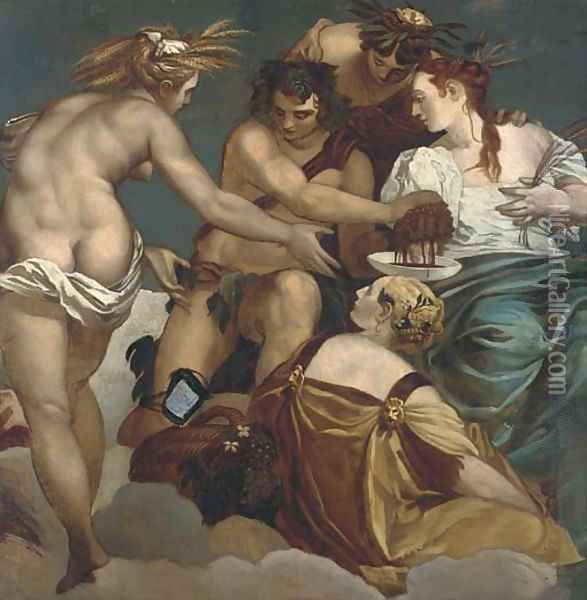 Bacchus with nymphs in a garden Oil Painting - Continental School