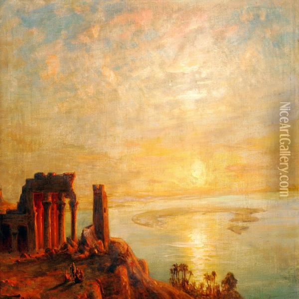 The Egyptian Temple Kom Ombo At Aswan, Sunset Oil Painting - Ernst Carl Eugen Koerner