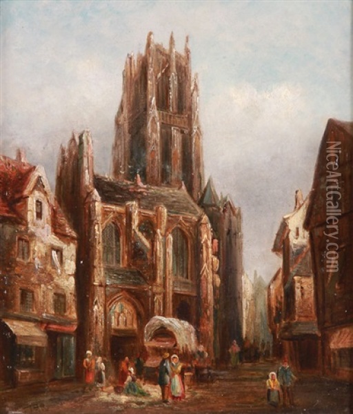 Outside By The Cathedral Oil Painting - Thomas Matthews Rooke