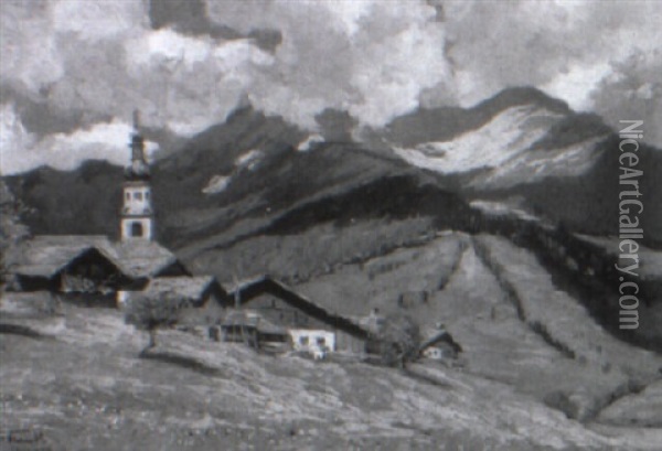 Sommerliche Hochgebirgslandschaft Mit Dorf Oil Painting - Franz Xaver Frankl