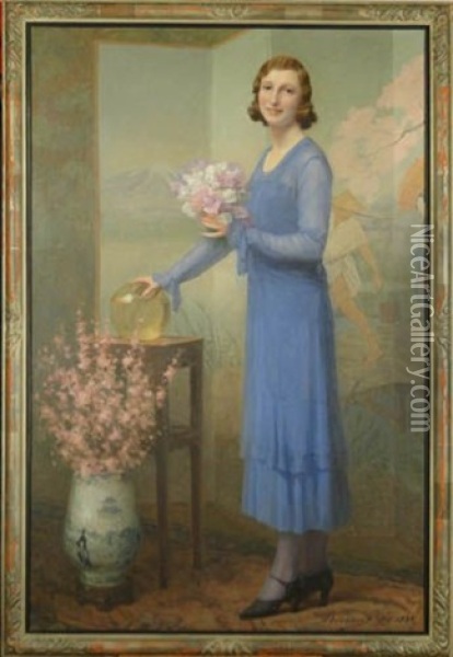 Portrait De Dame Dans Un Interieur- Oil Painting - Joseph Bouuaert