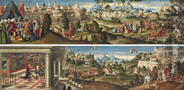 Scenes From Orlando Furioso Oil Painting - Girolamo da Santacroce