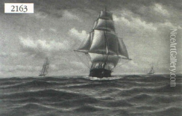 Ships At Sea Oil Painting - Richard Dey de Ribcowsky