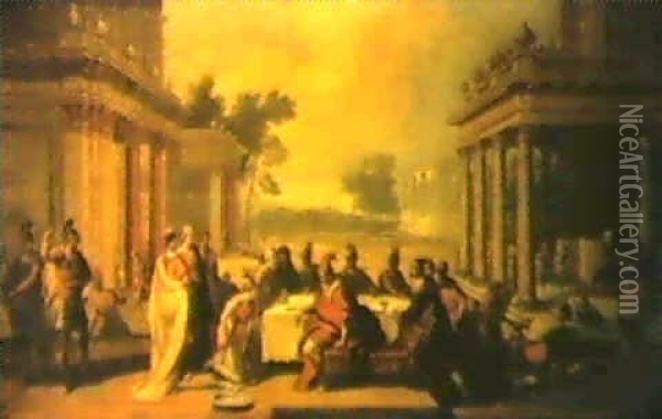 The Feast Of Herod With Salome Kneeling Before Herod Oil Painting - Antonio Molinari