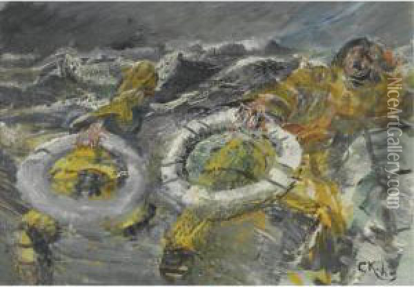 Sjomenn I Stormvaer (lifeboat Men In A Storm) Oil Painting - Christian Krohg