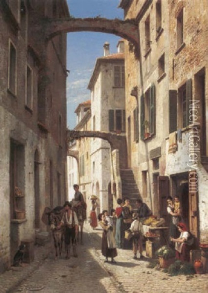 The Via Mezzo In Bordighera Oil Painting - Jacques Francois Carabain