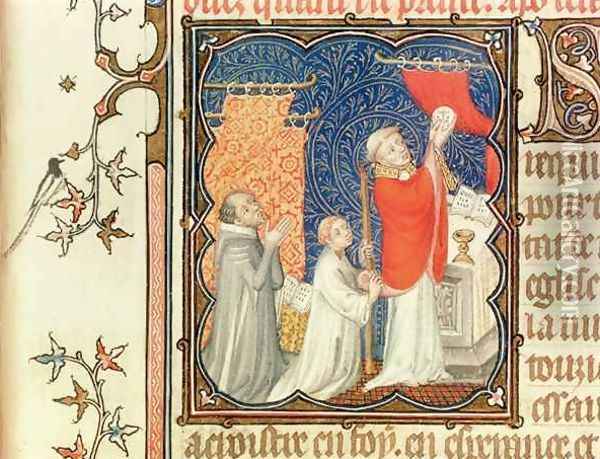 Jean de France 1340-1416 Duke of Berry Praying Before the Elevation of the Host from Les Petites Heures de Duc de Berry Oil Painting - Jacquemart De Hesdin