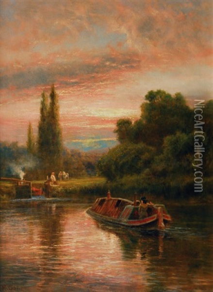 A River Landscape Oil Painting - Robert Gallon