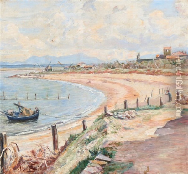 The Mouth Of The Arno At La Marina Di Pisa Oil Painting - Poul S. Christiansen