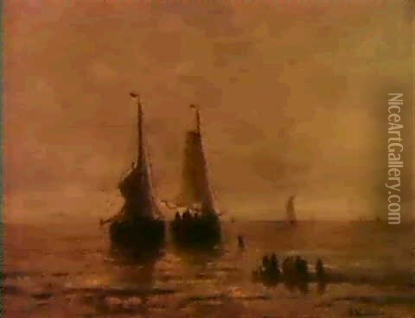An Early Morning At Scheveningen Beach Oil Painting - Hendrik Willem Mesdag
