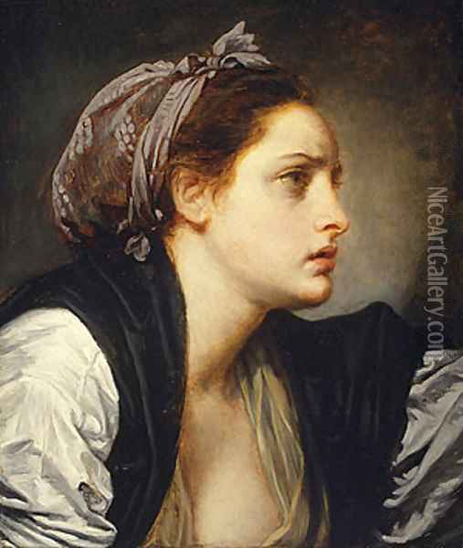 Study Head of a Woman Oil Painting - Jean Baptiste Greuze