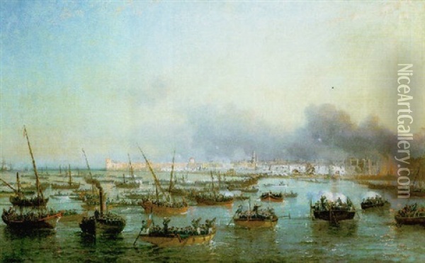 Batalla En El Puerto De Marsella El 16 De Julio De 1881 Oil Painting - Francois (Pierre Bernard) Barry