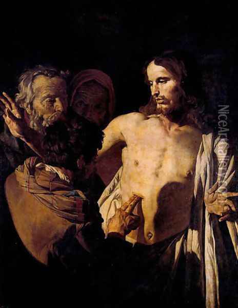 La incredulidad de Santo Tomas Oil Painting - Matthias Stomer