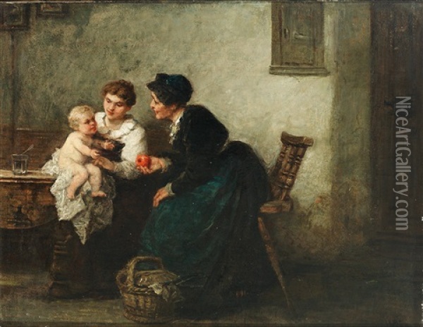 Familiengluck. Mutter Mit Kind Und Grosmutter In Der Stube Oil Painting - Wilhelm Roegge