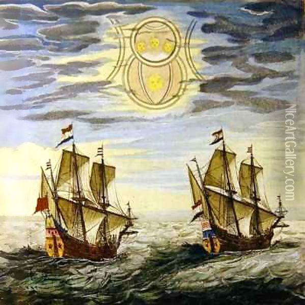 The sun and the stars guiding the sailors on their way, from the 'Atlas Maior, Sive Cosmographia Blaviana' Oil Painting - Joan Blaeu