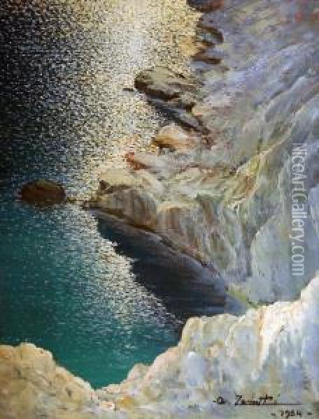 Scogli Manu, A Coastal Landscape Oil Painting - Antonio Maria Ii Zanetti