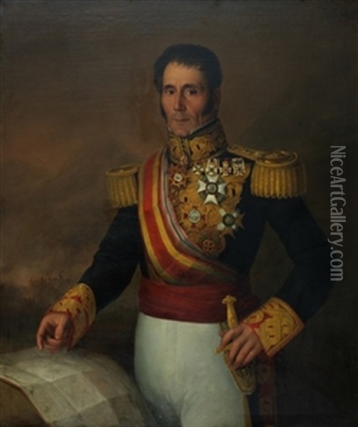 Retrato De Manuel Lorenzo, Militar Y Gobernador De Santiago De Cuba Oil Painting - Antonio Maria Esquivel Suarez de Urbina