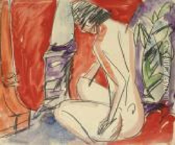 Madchenakt Am Ofen Oil Painting - Ernst Ludwig Kirchner