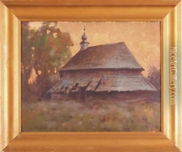 Drewniany Kosciolek Oil Painting - Korwin Mieczysiaw Piotrowski