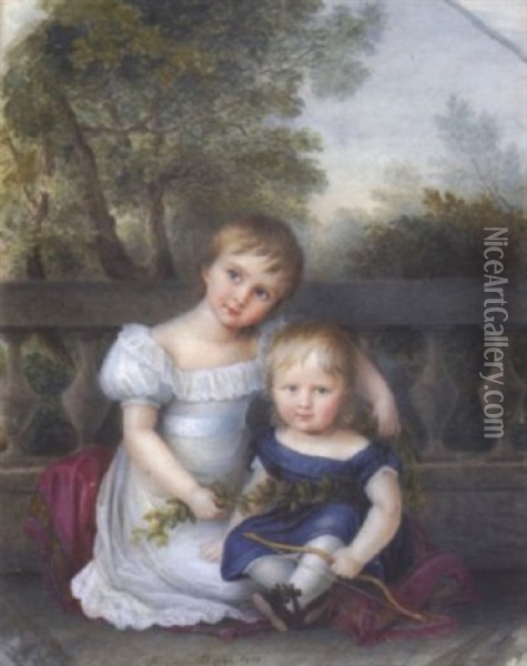 Prinzessin Alexandra Amalie Und Prinz Adalbert Wilhelm Von Bayern Oil Painting - Franziska Schoepfer