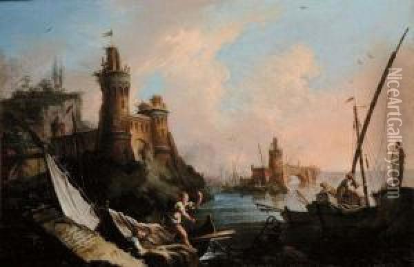 Porto Oil Painting - Gaetano Ottani