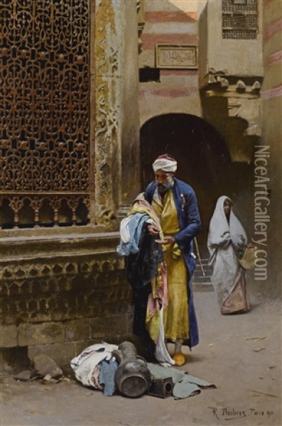 Merchant Before The Sabil Of Nafisa Al-bayda, Cairo Oil Painting - Raphael von Ambros