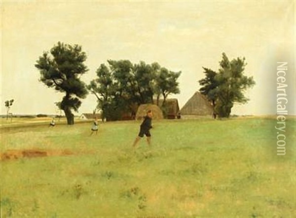 Graavejrsdag. Gaard Ved Rorbaek (overcast Day. Farm By Rorbaek) Oil Painting - Carl Vilhelm Meyer