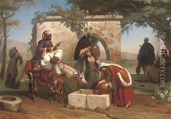 A serenade at the well Oil Painting - Pierre-Francois Lehoux