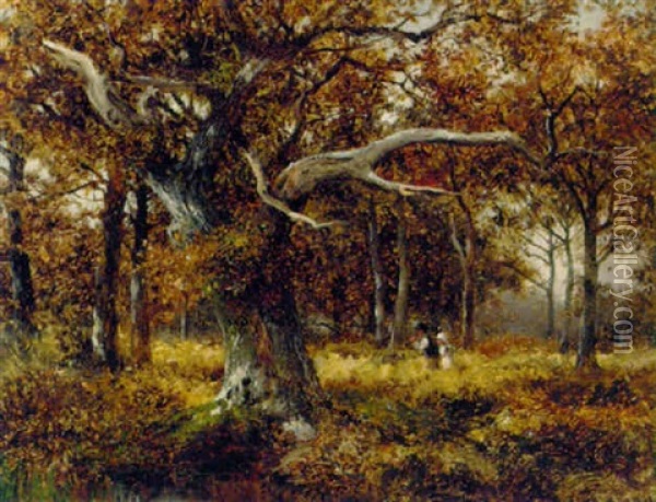 A Glade In The Oak Wood Oil Painting - David Bates