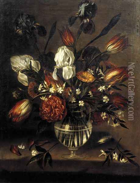 Vase of Flowers (2) c. 1650 Oil Painting - Antonio Ponce