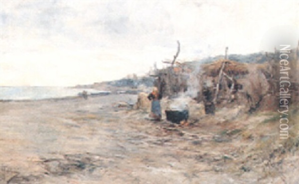 On The Beach Oil Painting - Carlo Follini