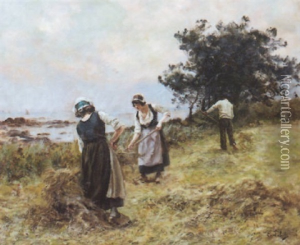 La Fenaison En Bord De Mer Oil Painting - Eugene Labitte