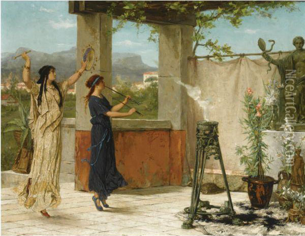 Les Musiciennes Du Temple (scene Grecque) Oil Painting - Victor Lagye