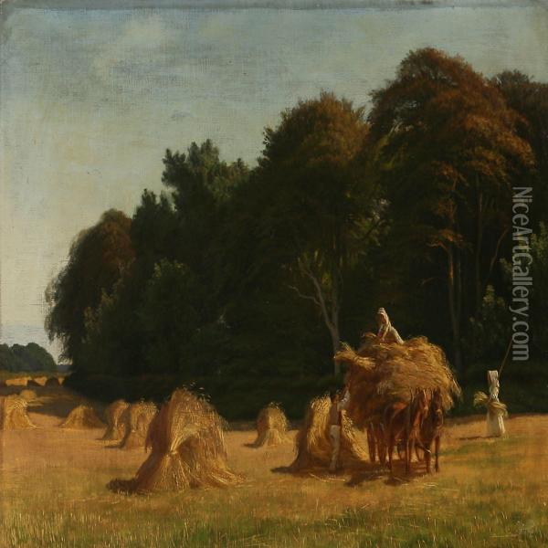 Harvest Scene Oil Painting - Hans Ole Brasen