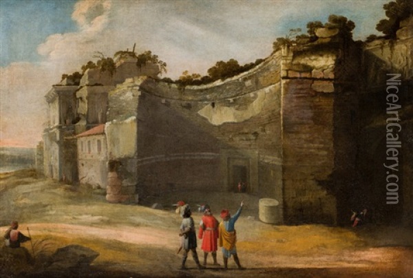 Vista De Ruinas Romanas Con Figuras Oil Painting - Bartholomeus Breenbergh