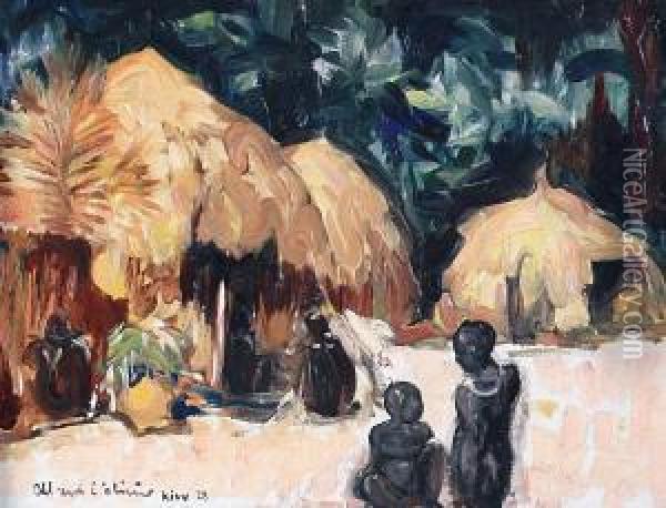 Village A Kivu Oil Painting - Fernand Allard L'Olivier