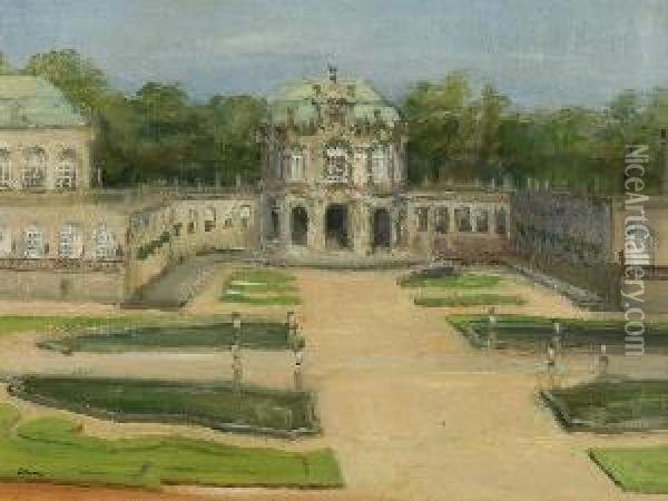 Der Zwinger In Dresden. Oil Painting - Lucien Adrion