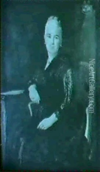 Portrait De Femme En Robe De Dentelles Noires Oil Painting - Eugene-Antoine Guillon