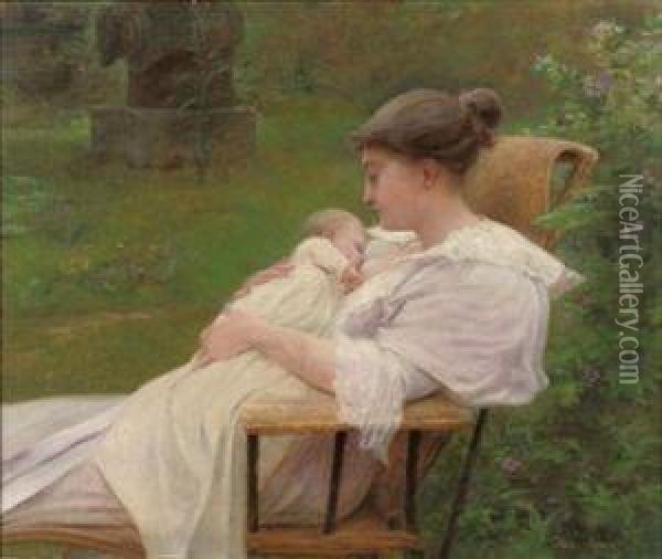 Feeding The Child Oil Painting - Lionel Noel Royer