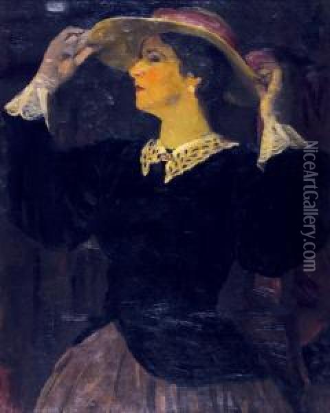 Dama V Klobouku Oil Painting - Jakub Obrovsky