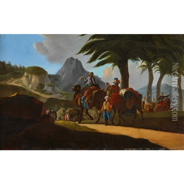 Orientalische Kamelkarawane Oil Painting - Charles Theodore (Frere Bey) Frere