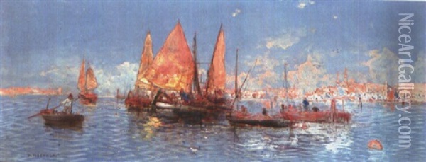 Ansicht Von Istanbul Mit Fischern Oil Painting - Georg Fischhof
