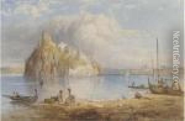 The Rhein At Ehrenbrightstein: And Castel Aragonese, Ischia Oil Painting - Thomas Pyne